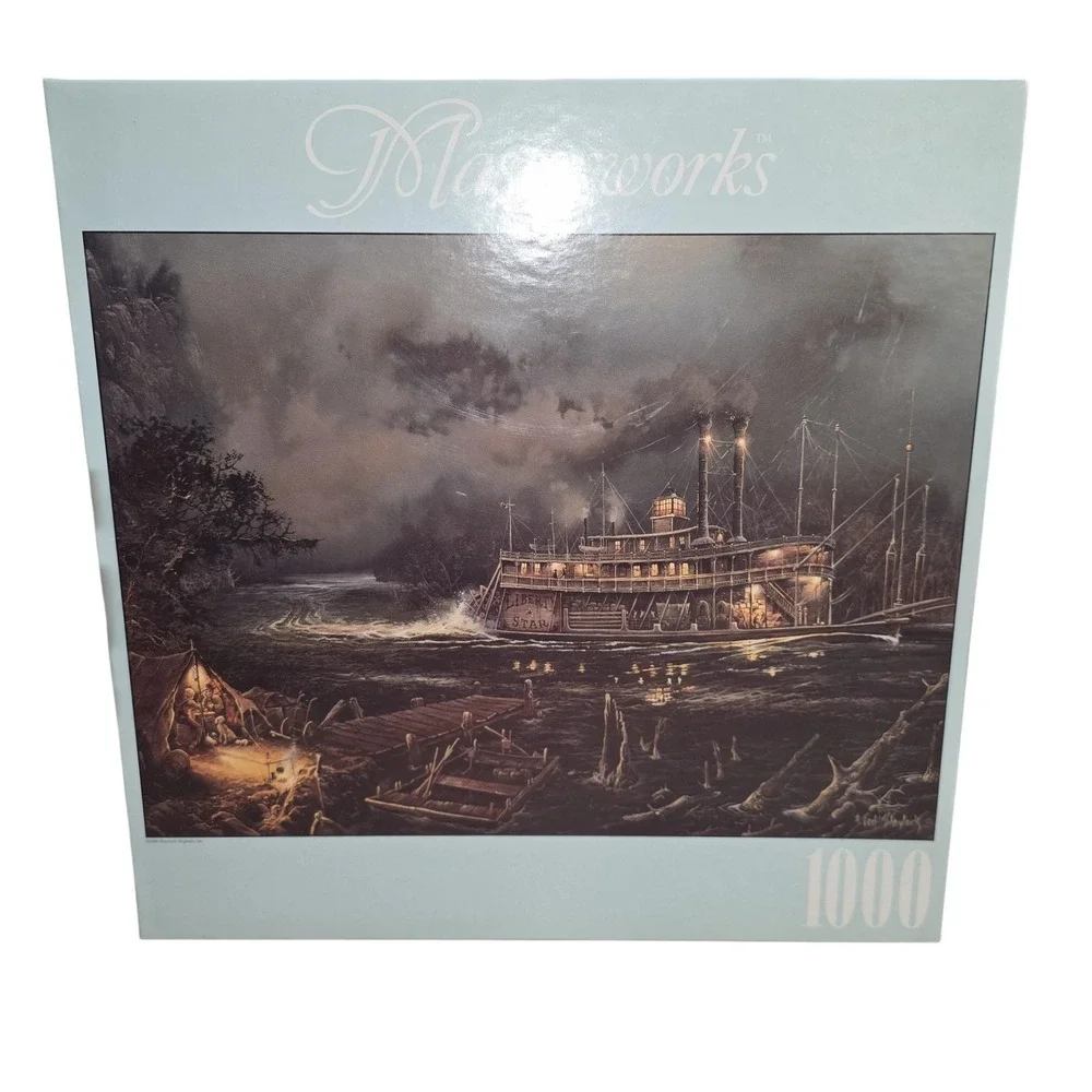 Vintage RoseArt Masterworks Paddlewheel & Poker 1000 Pc Puzzle USA Multi Color